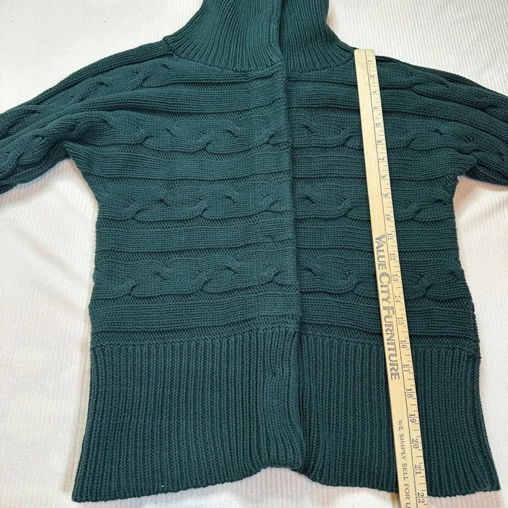 Talbots Green Chunky Cable Knit Convertible Collar Snap Front Cardigan Sweater M